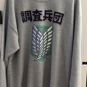 Attack On Titan Anime Gray Crewneck with Graphic Design